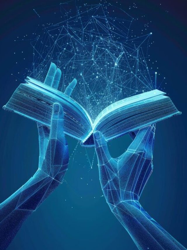 [freepicdownloader.com]-futuristic-elearning-concept-with-wireframe-hands-holding-open-book-against-blue-background-medium